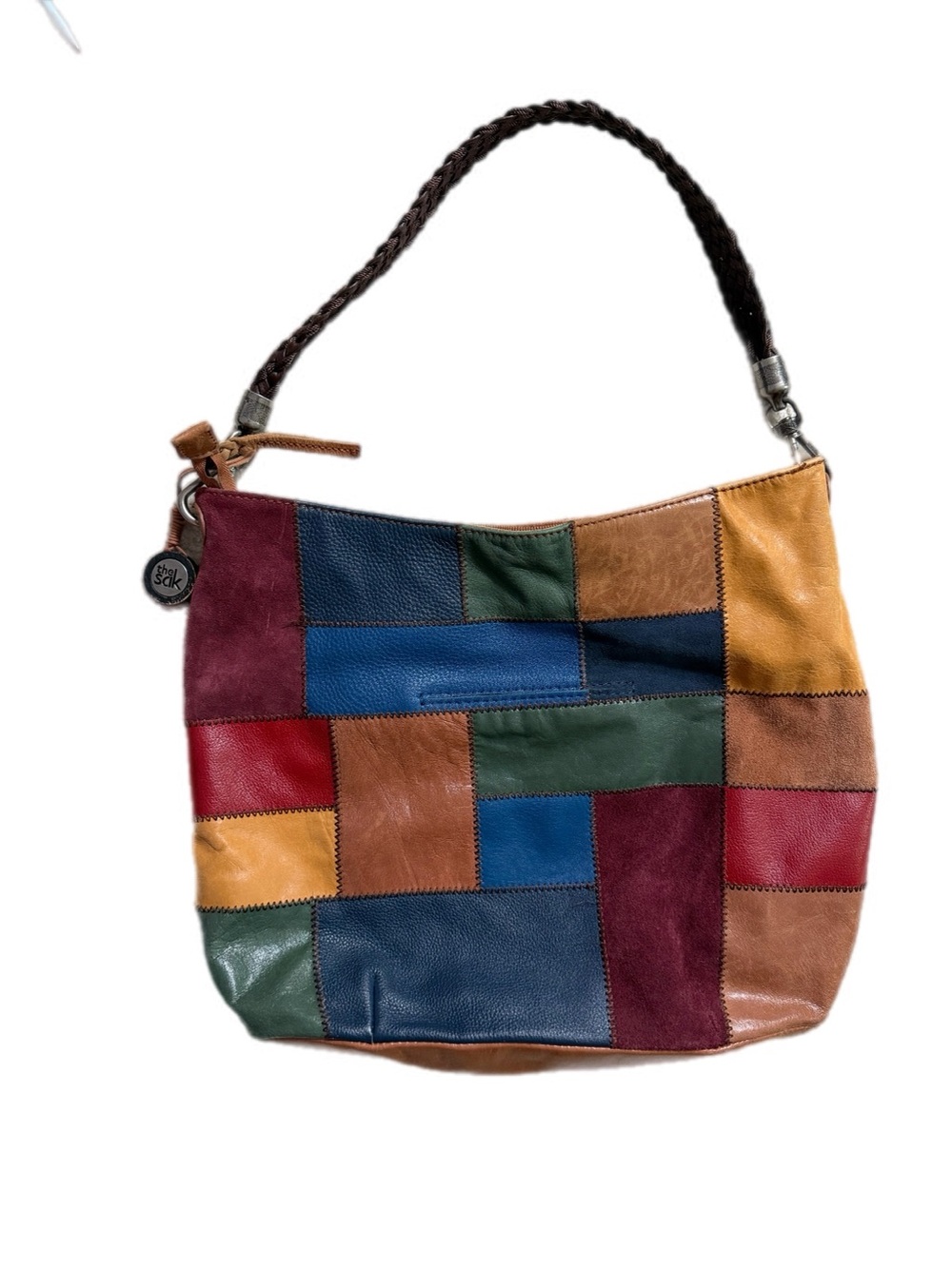 The Sak Multicolor Patchwork Leather Braided Strap Hobo Shoulder Bag Boho - Picture 3 of 12